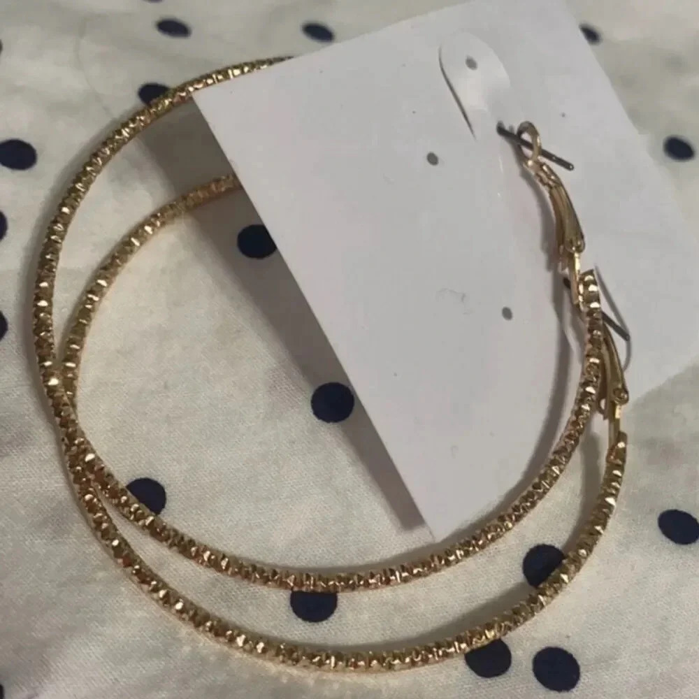 Luxury Divas Textured Gold Hoop Earrings 80mm Secure Lock Back Lightweight